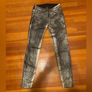 Metallic gold denim stretch jeans